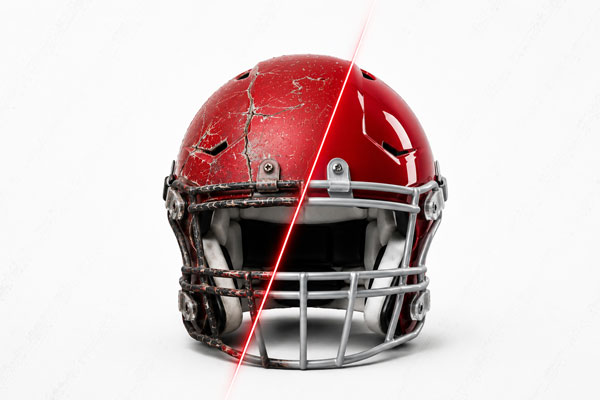 football helmet before and after helmet reconditioning
